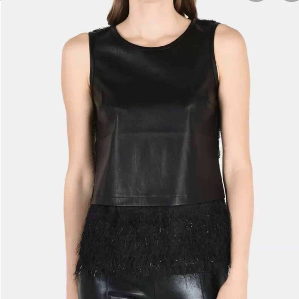 NWT Armani Exchange Faux Leather And Fringe Top XS